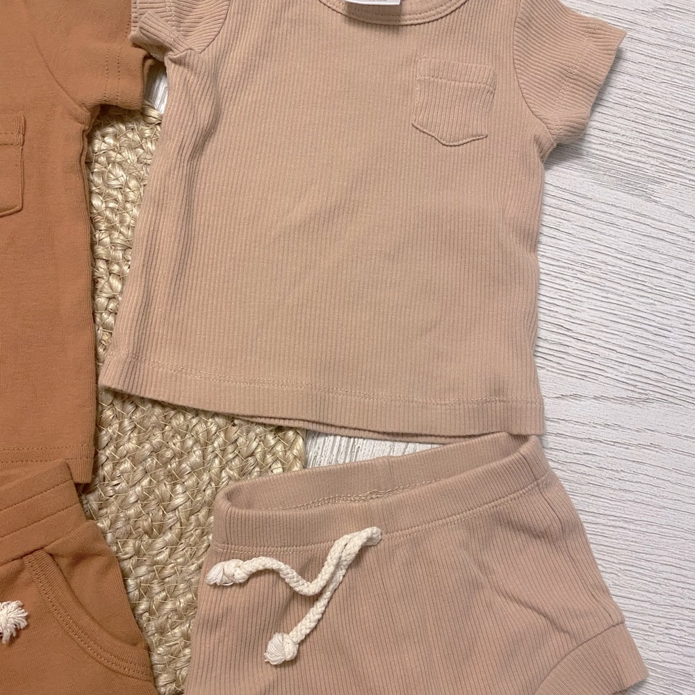 Mebie Baby Oatmeal Organic Cotton Ribbed Short Set  0-3 months